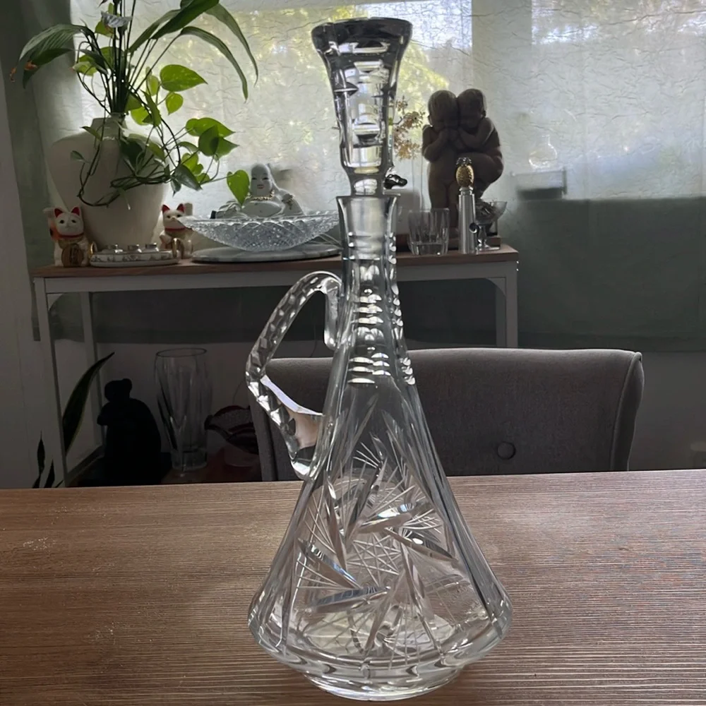MCM Cut Crystal Decanter Bohemian with Stopper Hand Made Orginal Czech